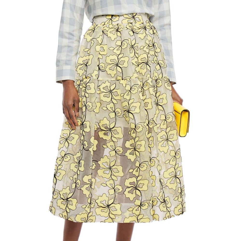 Maje Organza Floral Embroidered Midi Skirt (NWT)